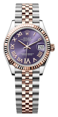 Thumbnail for Rolex Datejust 31mm Steel and Everose Gold Aubergine Roman Diamond Dial Fluted Bezel Jubilee Bracelet (Ref# 278271-0020) - WatchesOff5thWatch