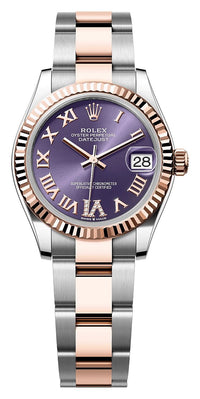 Thumbnail for Rolex Datejust 31mm Steel and Everose Gold Aubergine Roman Diamond Dial Fluted Bezel Oyster Bracelet (Ref# 278271-0019) - WatchesOff5thWatch