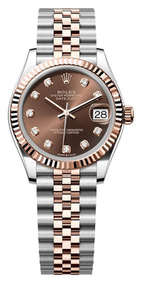 Thumbnail for Rolex Datejust 31mm Steel and Everose Gold Chocolate Diamond Dial Fluted Bezel Jubilee Bracelet (Ref# 278271-0028) - WatchesOff5thWatch