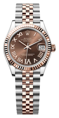 Thumbnail for Rolex Datejust 31mm Steel and Everose Gold Chocolate Roman Diamond Dial Fluted Bezel Jubilee Bracelet (Ref# 278271-0004) - WatchesOff5thWatch
