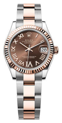 Thumbnail for Rolex Datejust 31mm Steel and Everose Gold Chocolate Roman Diamond Dial Fluted Bezel Oyster Bracelet (Ref# 278271-0003) - WatchesOff5thWatch