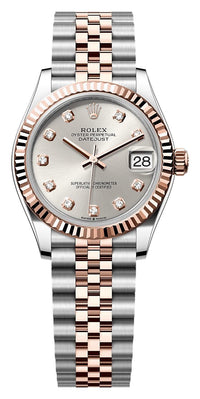 Thumbnail for Rolex Datejust 31mm Steel and Everose Gold Silver Diamond Dial Fluted Bezel Jubilee Bracelet (Ref# 278271-0016) - WatchesOff5thWatch