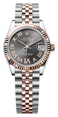 Thumbnail for Rolex Datejust 31mm Steel and Everose Gold Slate Roman Diamond Dial Fluted Bezel Jubilee Bracelet (Ref# 278271-0030) - WatchesOff5thWatch