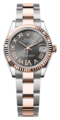 Thumbnail for Rolex Datejust 31mm Steel and Everose Gold Slate Roman Diamond Dial Fluted Bezel Oyster Bracelet (Ref# 278271-0029) - WatchesOff5thWatch