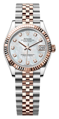 Thumbnail for Rolex Datejust 31mm Steel and Everose Gold White Mother-of-Pearl Diamond Dial Fluted Bezel Jubilee Bracelet (Ref# 278271-0026) - WatchesOff5thWatch