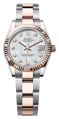 Thumbnail for Rolex Datejust 31mm Steel and Everose Gold White Mother-of-Pearl Diamond Dial Fluted Bezel Oyster Bracelet (Ref# 278271-0025) - WatchesOff5thWatch