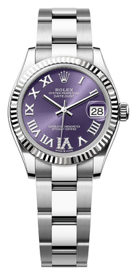Thumbnail for Rolex Datejust 31mm Steel and White Gold Aubergine Roman Diamond Dial Fluted Bezel Oyster Bracelet (Ref# 278274-0025) - WatchesOff5thWatch