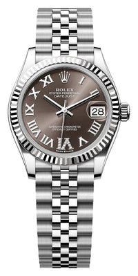 Thumbnail for Rolex Datejust 31mm Steel and White Gold Dark Grey Roman Diamond Dial Fluted Bezel Jubilee Bracelet (Ref# 278274-0028) - WatchesOff5thWatch