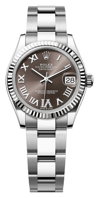 Thumbnail for Rolex Datejust 31mm Steel and White Gold Dark Grey Roman Diamond Dial Fluted Bezel Oyster Bracelet (Ref# 278274-0027) - WatchesOff5thWatch
