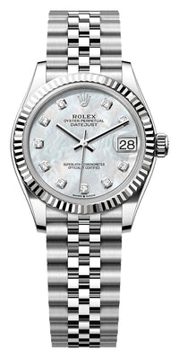Thumbnail for Rolex Datejust 31mm Steel and White Gold White Mother-of-Pearl Diamond Dial Fluted Bezel Jubilee Bracelet (Ref# 278274-0006) - WatchesOff5thWatch