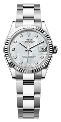 Thumbnail for Rolex Datejust 31mm Steel and White Gold White Mother-of-Pearl Diamond Dial Fluted Bezel Oyster Bracelet (Ref# 278274-0005) - WatchesOff5thWatch