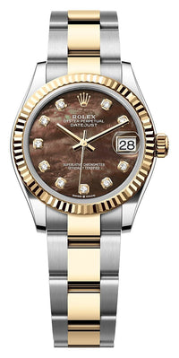 Thumbnail for Rolex Datejust 31mm Steel and Yellow Gold Black Mother-of-Pearl Diamond Dial Fluted Bezel Oyster Bracelet (Ref# 278273-0023) - WatchesOff5thWatch