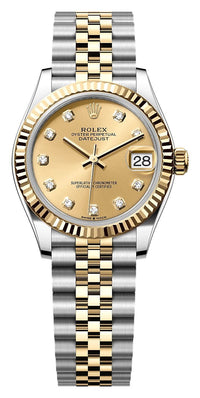 Thumbnail for Rolex Datejust 31mm Steel and Yellow Gold Champagne Diamond Dial Fluted Bezel Jubilee Bracelet (Ref# 278273-0026) - WatchesOff5thWatch