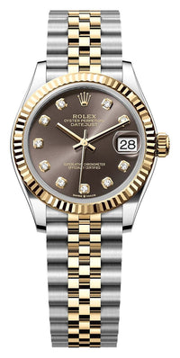 Thumbnail for Rolex Datejust 31mm Steel and Yellow Gold Dark Grey Diamond Dial Fluted Bezel Jubilee Bracelet (Ref# 278273-0022) - WatchesOff5thWatch