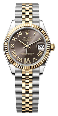 Thumbnail for Rolex Datejust 31mm Steel and Yellow Gold Dark Grey Roman Diamond Dial Fluted Bezel Jubilee Bracelet (Ref# 278273-0018) - WatchesOff5thWatch