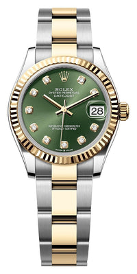 Thumbnail for Rolex Datejust 31mm Steel and Yellow Gold Olive Green Diamond Dial Fluted Bezel Oyster Bracelet (Ref# 278273-0029) - WatchesOff5thWatch