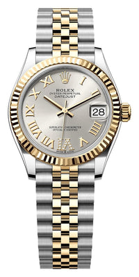 Thumbnail for Rolex Datejust 31mm Steel and Yellow Gold Silver Roman Diamond Dial Fluted Bezel Jubilee Bracelet (Ref# 278273-0004) - WatchesOff5thWatch