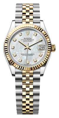 Thumbnail for Rolex Datejust 31mm Steel and Yellow Gold White Mother-of-Pearl Diamond Dial Fluted Bezel Jubilee Bracelet (Ref# 278273-0028) - WatchesOff5thWatch