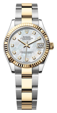 Thumbnail for Rolex Datejust 31mm Steel and Yellow Gold White Mother-of-Pearl Diamond Dial Fluted Bezel Oyster Bracelet (Ref# 278273-0027) - WatchesOff5thWatch