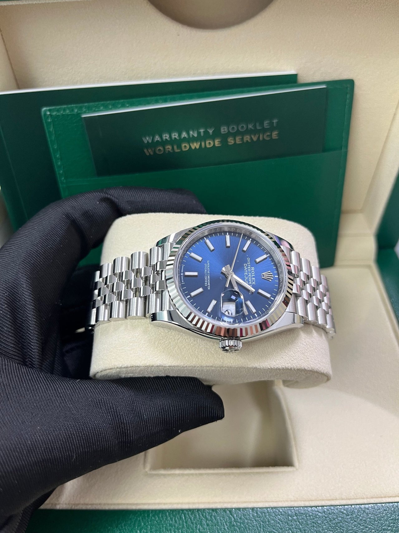 Rolex Datejust 36 Fluted Bezel Blue Index Dial Jubilee Bracelet 126234 - WatchesOff5thWatch