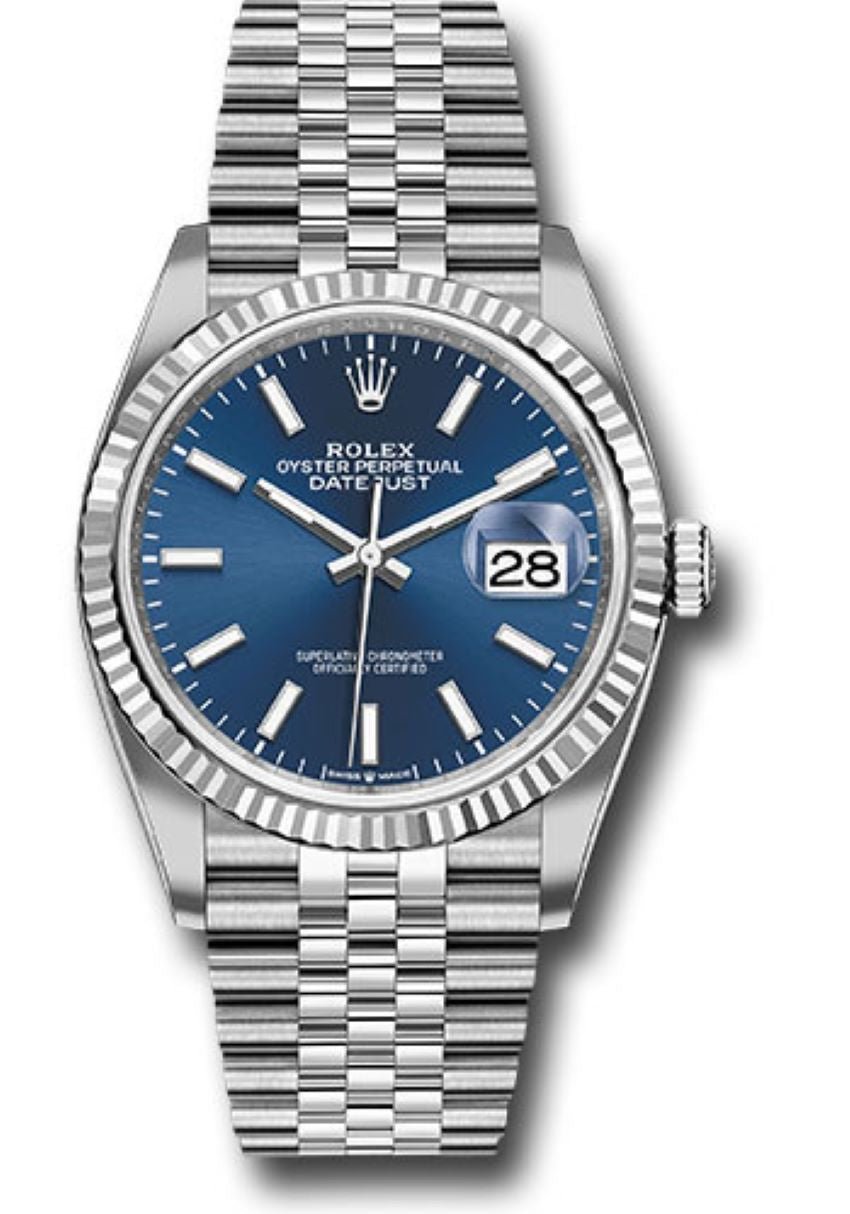 Rolex Datejust 36 Fluted Bezel Blue Index Dial Jubilee Bracelet 126234 - WatchesOff5thWatch