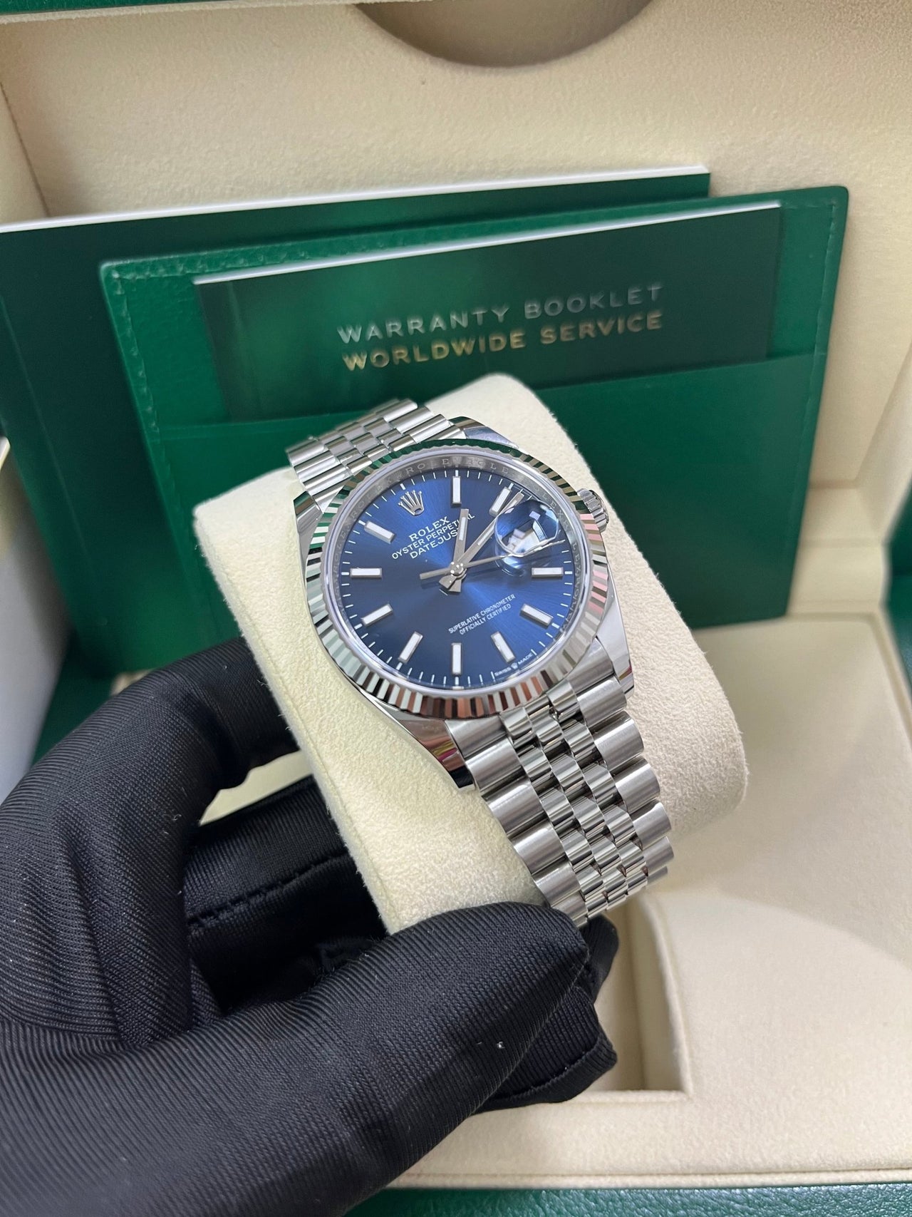 Rolex Datejust 36 Fluted Bezel Blue Index Dial Jubilee Bracelet 126234 - WatchesOff5thWatch