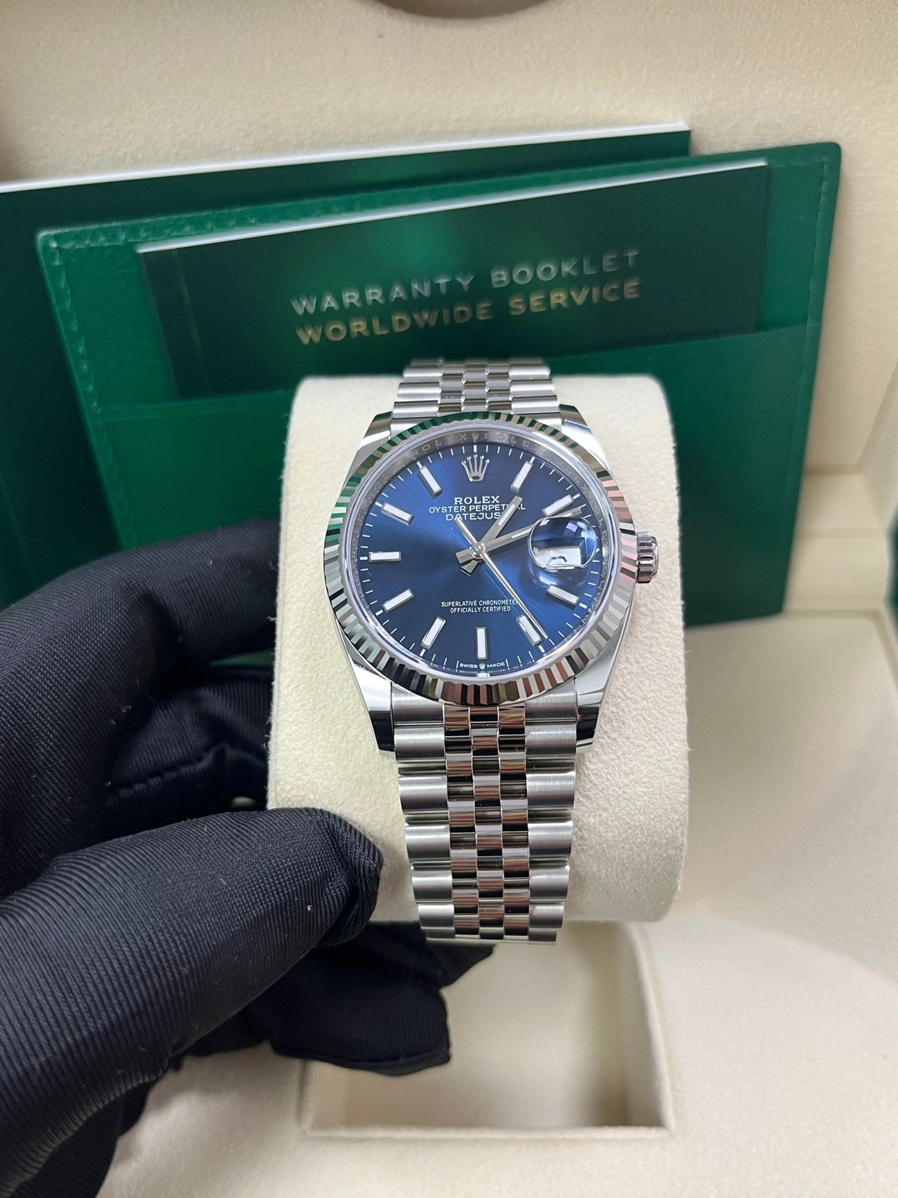 Rolex Datejust 36 Fluted Bezel Blue Index Dial Jubilee Bracelet 126234 - WatchesOff5thWatch