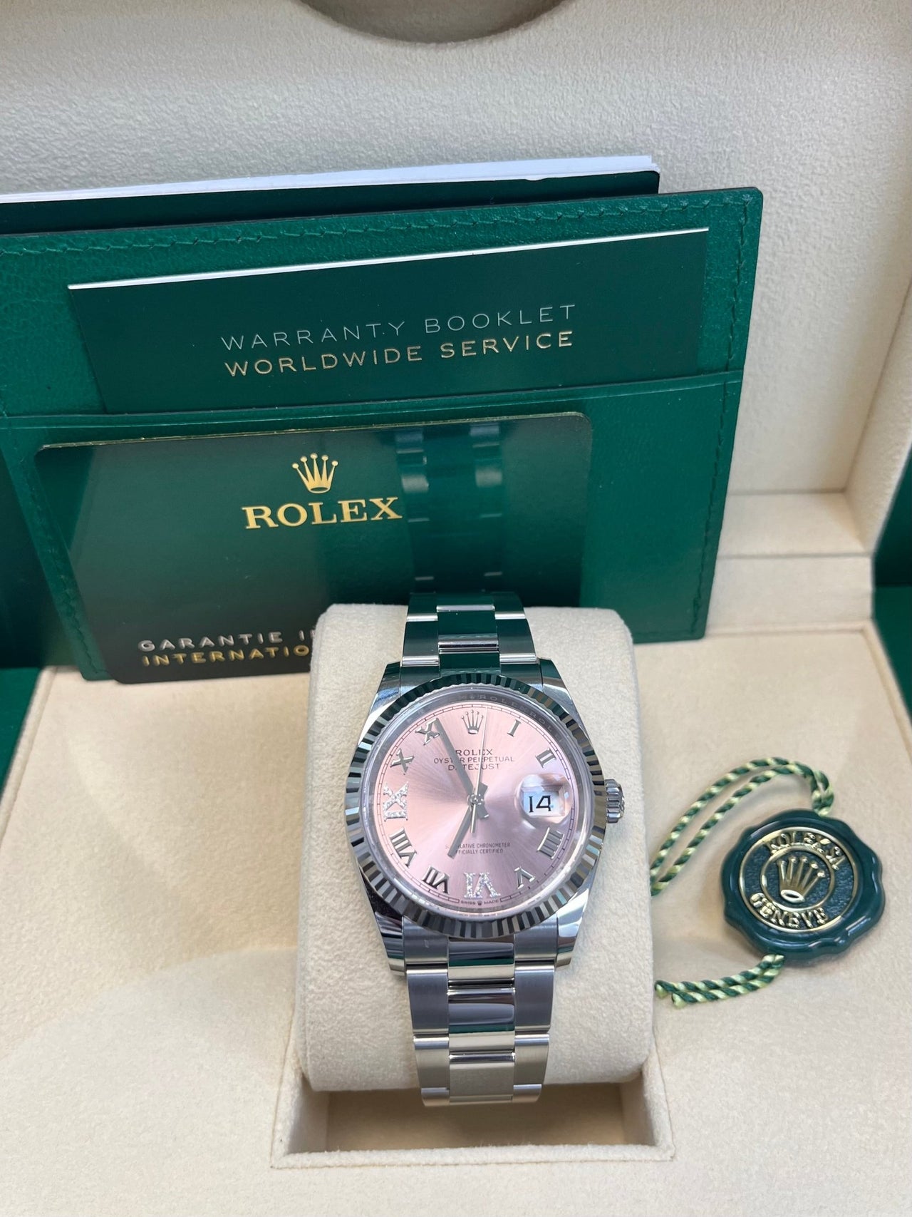 Rolex Datejust 36 Fluted Bezel - Pink Diamond Roman VI and IX Dial - Oyster 126234 - WatchesOff5th