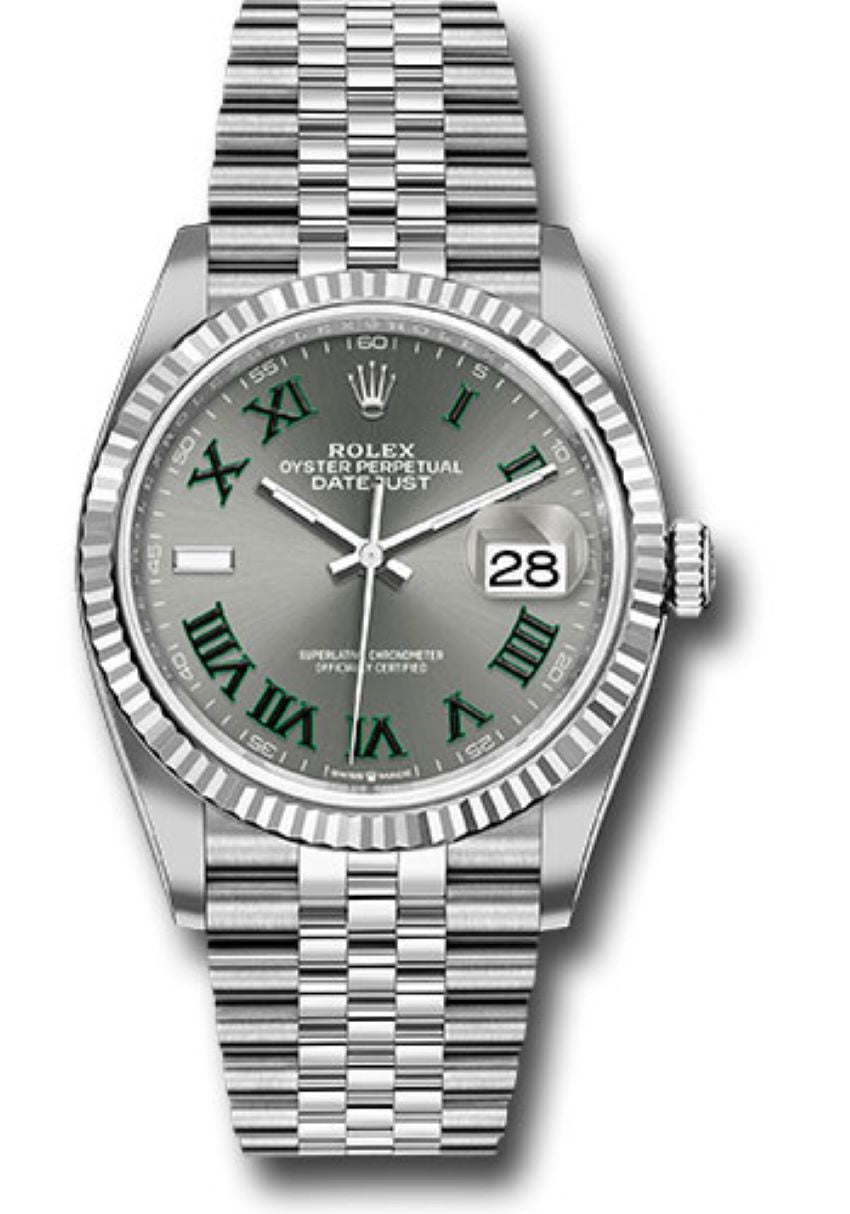 Rolex Datejust 36 Fluted Bezel Slate Roman Dial Jubilee Bracelet 126234 - WatchesOff5thWatch