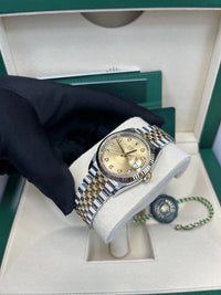 Thumbnail for Rolex Datejust 36 Yellow Rolesor Champagne Diamond Dial Fluted Bezel (Ref 126233) - WatchesOff5thWatch