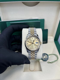 Thumbnail for Rolex Datejust 36 Yellow Rolesor Champagne Diamond Dial Fluted Bezel (Ref 126233) - WatchesOff5thWatch