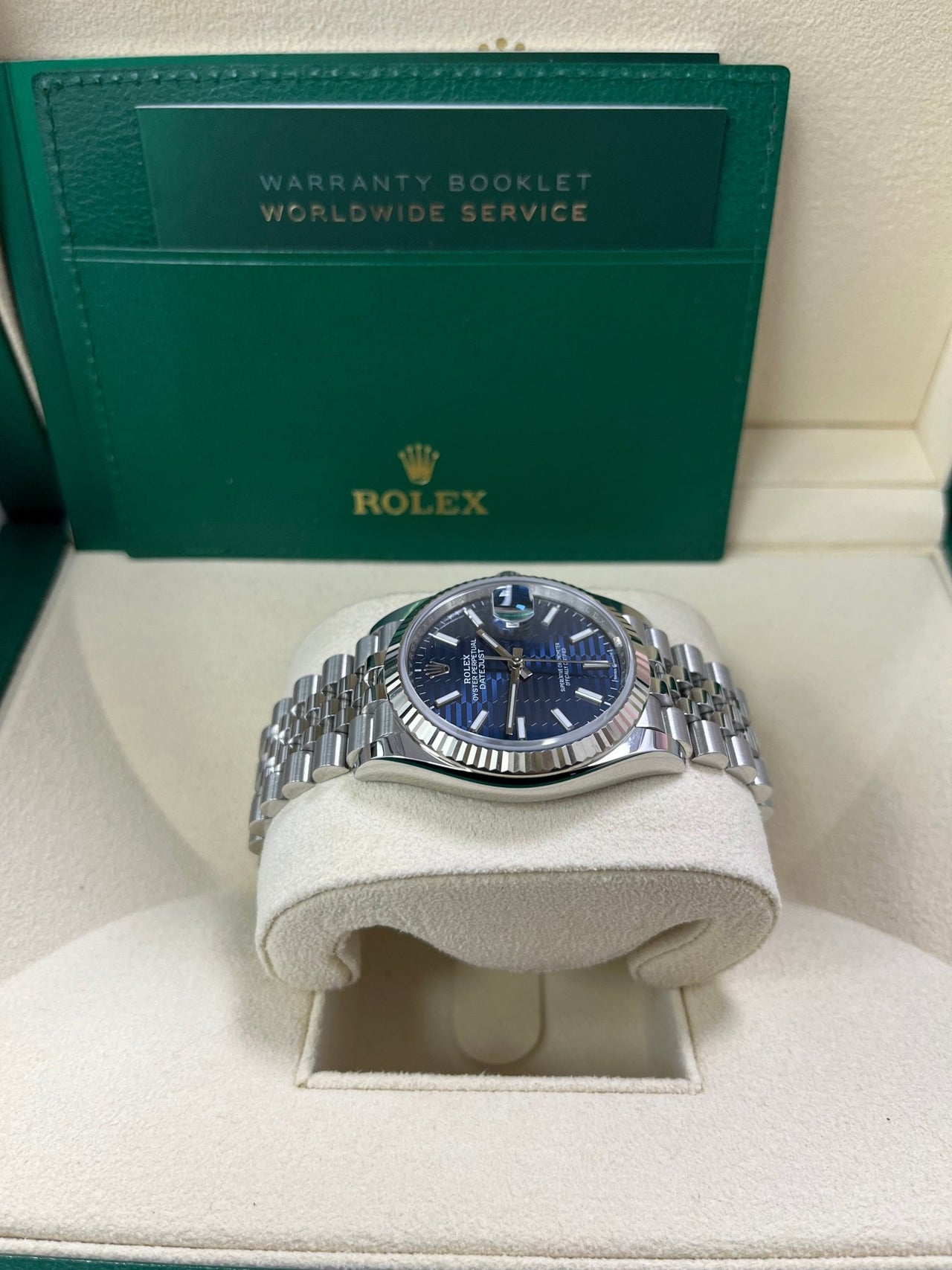 Rolex Datejust 36mm Stainless Steel Bright Blue Fluted Jubilee 126234 - WatchesOff5th