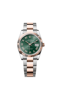Thumbnail for Rolex Datejust 36mm Steel and Everose Gold Mint Green Dial Fluted Bezel Oyster Bracelet 2026 New Release (Ref 126231-0052) - WatchesOff5thWatch