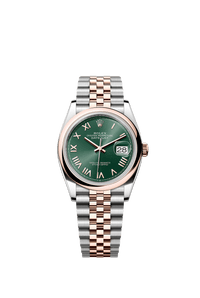 Thumbnail for Rolex Datejust 36mm Steel and Everose Gold Mint Green Dial Smooth Bezel Jubilee Bracelet 2026 New Release (Ref 126201-0051) - WatchesOff5thWatch