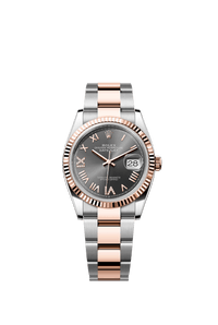 Thumbnail for Rolex Datejust 36mm Steel and Everose Gold Slate Diamond Dial Fluted Bezel Oyster Bracelet 2026 New Release (Ref 126231-0048) - WatchesOff5thWatch