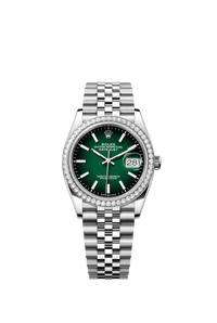 Thumbnail for Rolex Datejust 36mm Steel and White Gold Green Ombré Dial Diamond Bezel Jubilee Bracelet 2026 New Release (Ref 126284RBR - 0051) - WatchesOff5thWatch