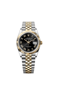 Thumbnail for Rolex Datejust 36mm Steel and Yellow Gold Bright Black Dial Fluted Bezel Jubilee Bracelet 2026 New Release (Ref 126233-0055) - WatchesOff5thWatch