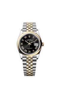 Thumbnail for Rolex Datejust 36mm Steel and Yellow Gold Bright Black Dial Smooth Bezel Jubilee Bracelet 2026 New Release (Ref 126203-0055) - WatchesOff5thWatch