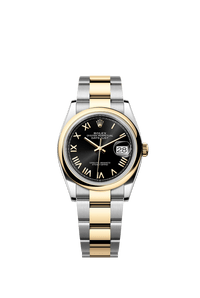 Thumbnail for Rolex Datejust 36mm Steel and Yellow Gold Bright Black Dial Smooth Bezel Oyster Bracelet 2026 New Release (Ref 126203-0056) - WatchesOff5thWatch