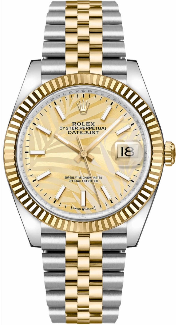 Rolex Datejust 36mm Steel and Yellow Gold Fluted Palm Dial Jubilee Bracelet (Ref# 126233) - WatchesOff5thWatch