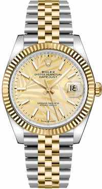 Thumbnail for Rolex Datejust 36mm Steel and Yellow Gold Fluted Palm Dial Jubilee Bracelet (Ref# 126233) - WatchesOff5thWatch