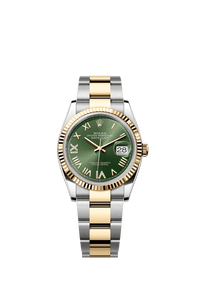 Thumbnail for Rolex Datejust 36mm Steel and Yellow Gold Olive Green Diamond Dial Fluted Bezel Oyster Bracelet 2026 New Release (Ref 126233-0050) - WatchesOff5thWatch