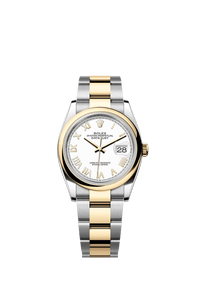 Thumbnail for Rolex Datejust 36mm Steel and Yellow Gold White Dial Smooth Bezel Oyster Bracelet 2026 New Release (Ref 126203-0048) - WatchesOff5thWatch