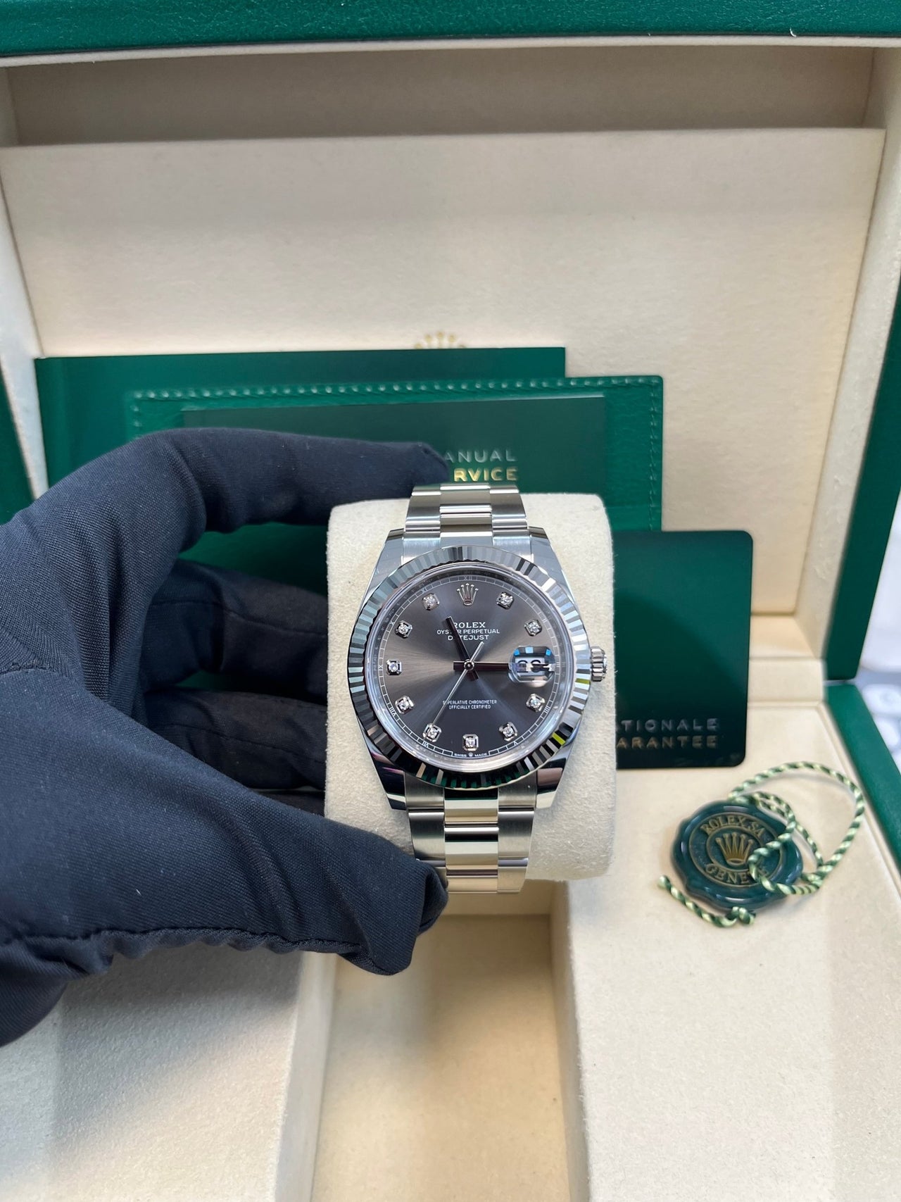 Rolex Datejust 41 18k White Gold & Steel/ Dark Rhodium Diamond Dial Oyster (Reference  126334) - WatchesOff5thWatch