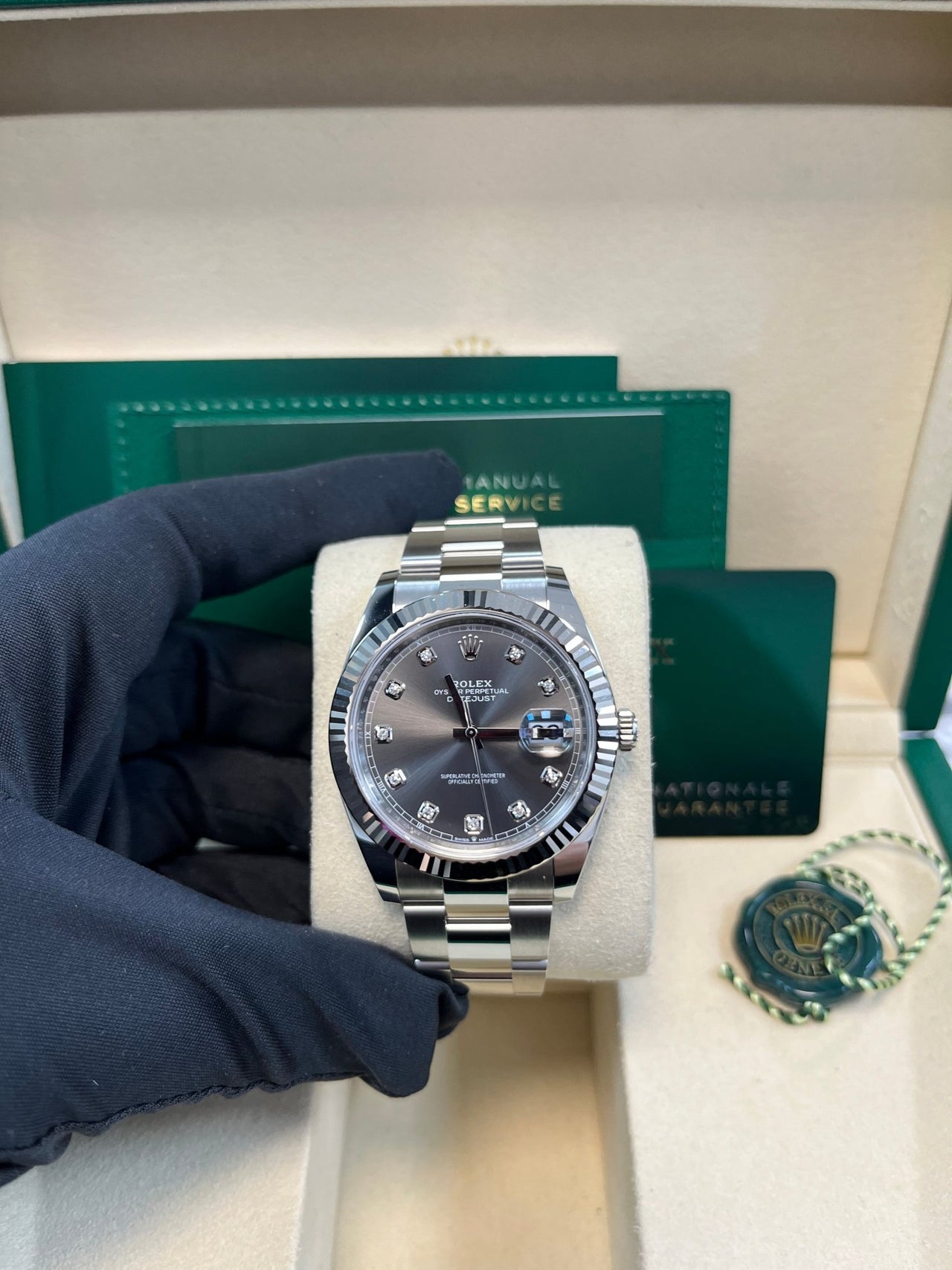 Rolex Datejust 41 18k White Gold & Steel/ Dark Rhodium Diamond Dial Oyster (Reference  126334) - WatchesOff5thWatch