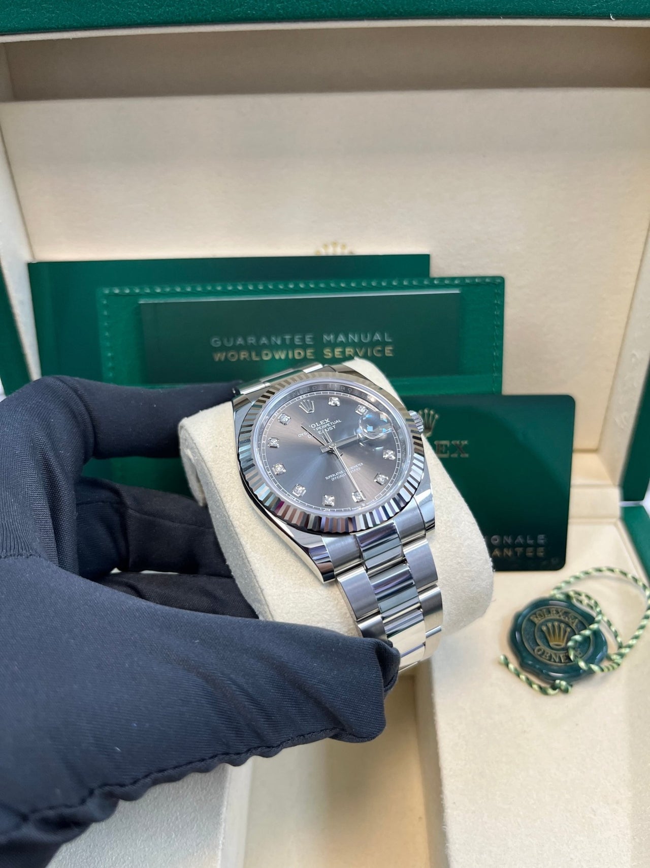 Rolex Datejust 41 18k White Gold & Steel/ Dark Rhodium Diamond Dial Oyster (Reference  126334) - WatchesOff5thWatch