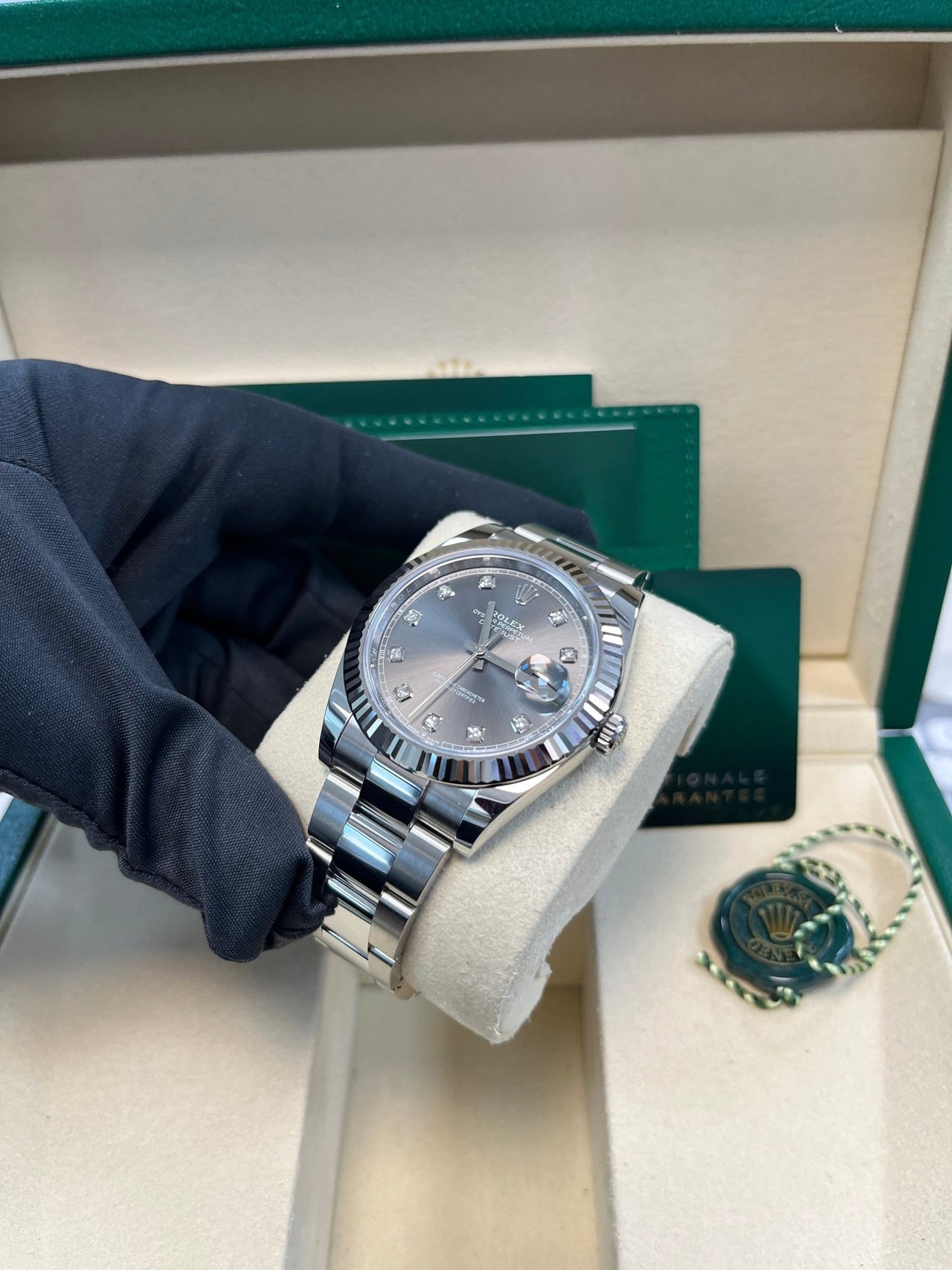 Rolex Datejust 41 18k White Gold & Steel/ Dark Rhodium Diamond Dial Oyster (Reference  126334) - WatchesOff5thWatch