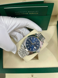 Thumbnail for Rolex Datejust 41 Blue Motif Dial Smooth Bezel Jubilee Bracelet 126300 - WatchesOff5th