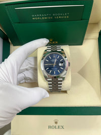 Thumbnail for Rolex Datejust 41 Blue Motif Dial Smooth Bezel Jubilee Bracelet 126300 - WatchesOff5th