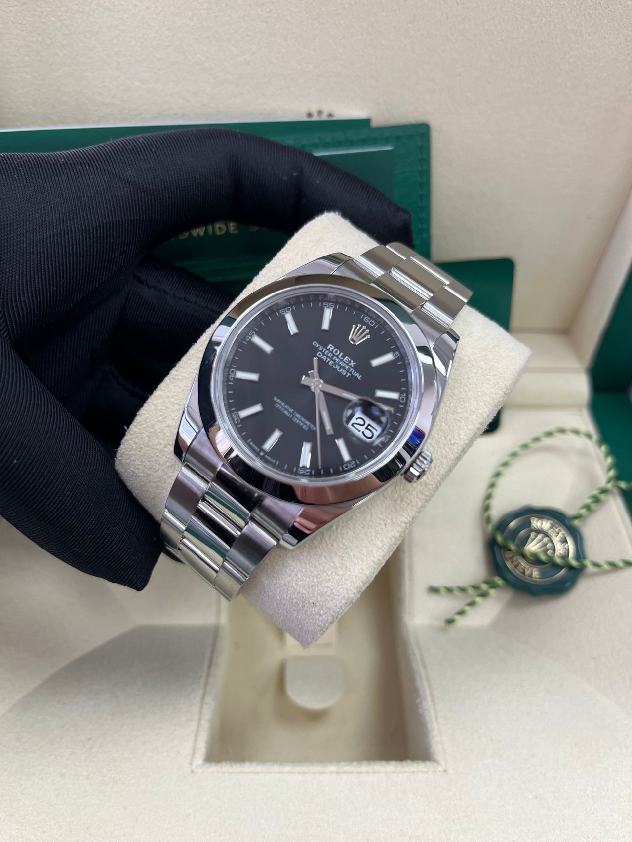 Rolex Datejust 41 Stainless Steel & White Gold - Black Index Dial - Smooth Bezel (Ref# 126300) - WatchesOff5thWatches